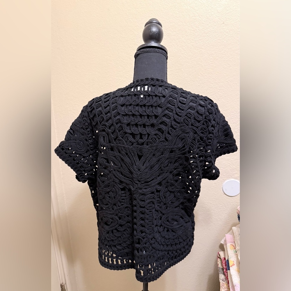 Coldwater Creek Black Cotton Short Sleeve Open Cardigan Size 14 - Picture 2 of 6